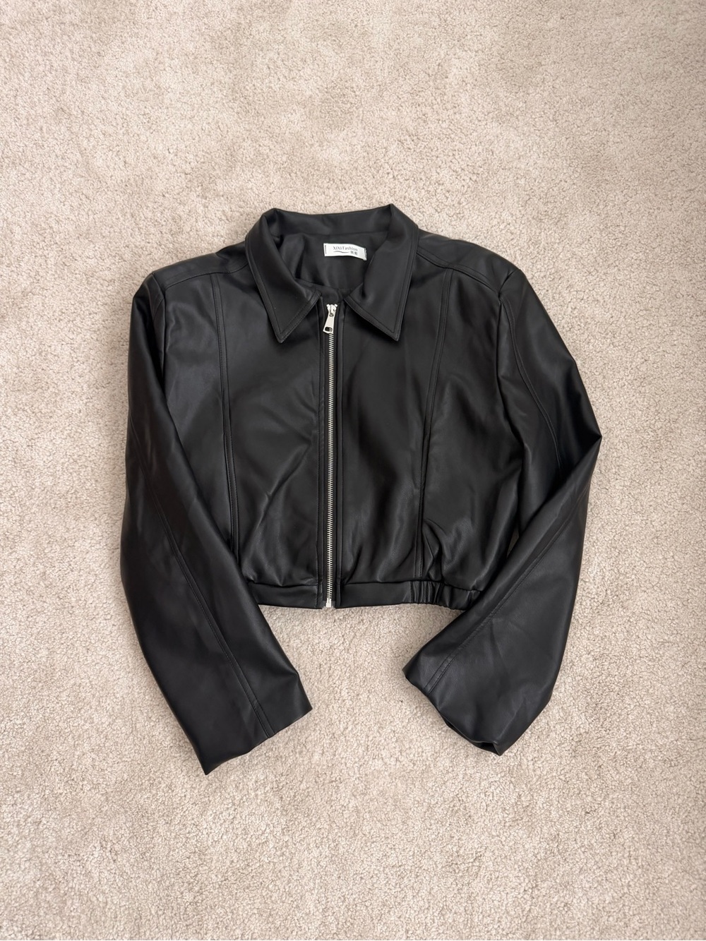 Black Cropped Faux Leather Zip Jacket
